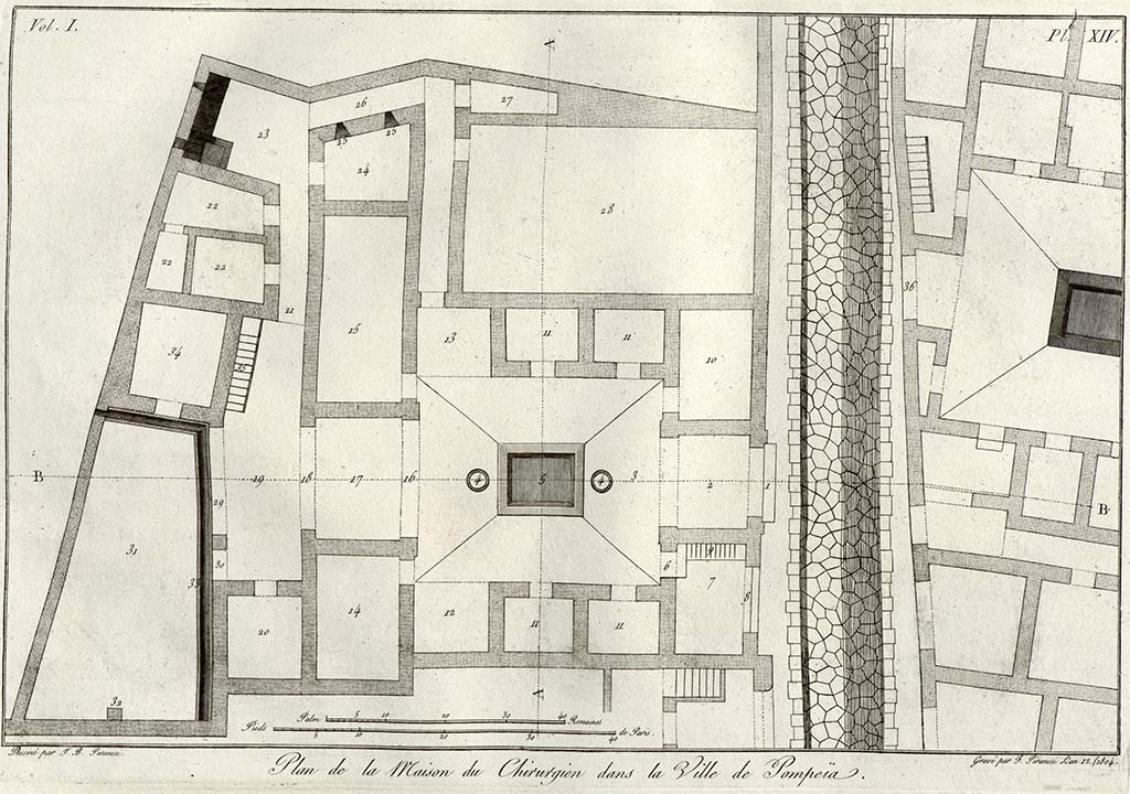 VI.1.10 Pompeii. Pre-1804. Plan of the House of the Surgeon, Via Consolare, drawing by Piranesi. On opposite side of Via Consolare is VI.17.9/10. 
See Piranesi, F, 1804. Antiquites de la Grande Grece: Tome I. Paris: Piranesi and Le Blanc. Vol. I, pl. XIV. 